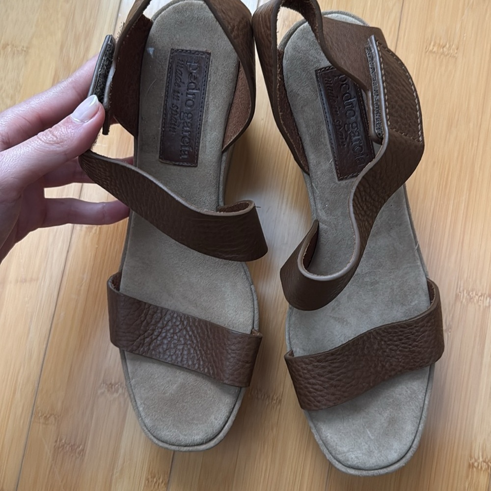 Pedro Garcia heeled wedge sandal platform in luxe brown leather - Picture 2 of 8